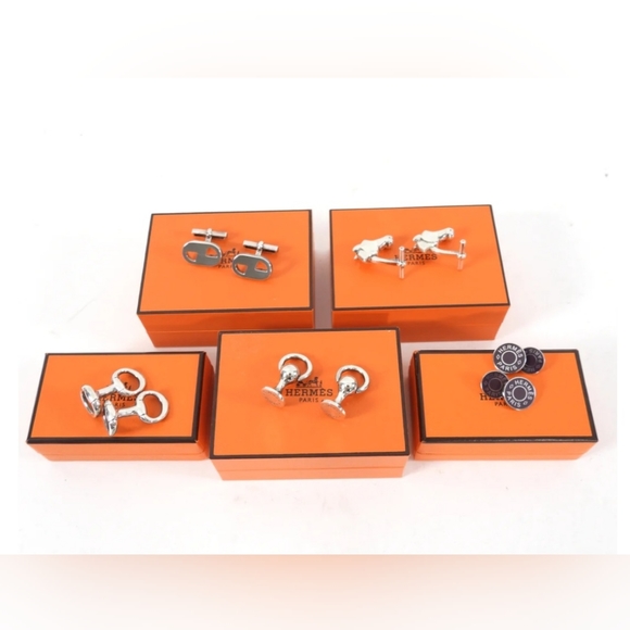 Hermes Sterling Silver Clou de Selle Enamel Cufflinks - Picture 2 of 4